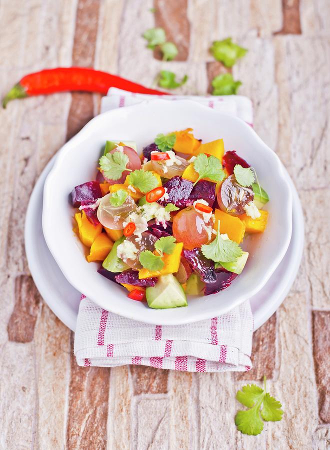 Vegetable Salad With Pumpkin And Coriander Photograph by Dorota Indycka