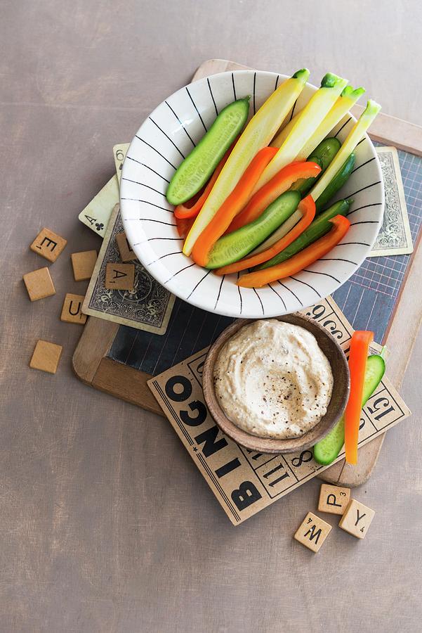 Vegetable Sticks With Dip For Game Night Photograph by Veronika Studer