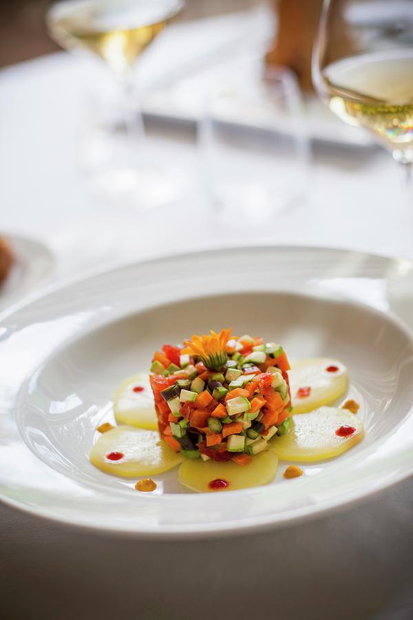 Vegetable Tartare With Tomatoes, Courgettes, Carrots, Potatoes And Asparagus Photograph by Imagerie