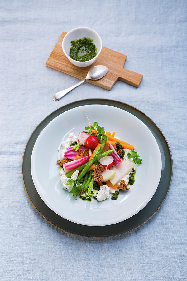 Vegetables With Sheeps Yoghurt And Pesto Photograph by Eising Studio
