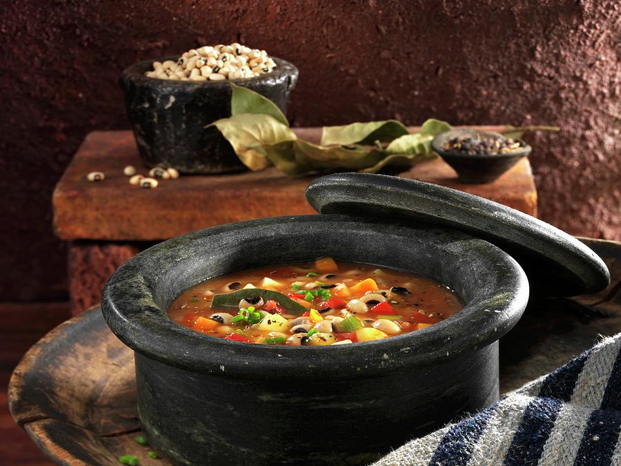 Vegetarian Bean Soup With Black-eyed Beans And Vegetables Photograph by Karl Newedel
