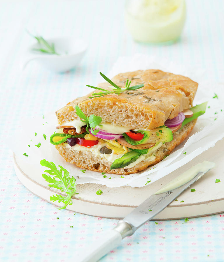 Vegetarian Focaccia With Remoulade And Vegetables Photograph by Udo Einenkel