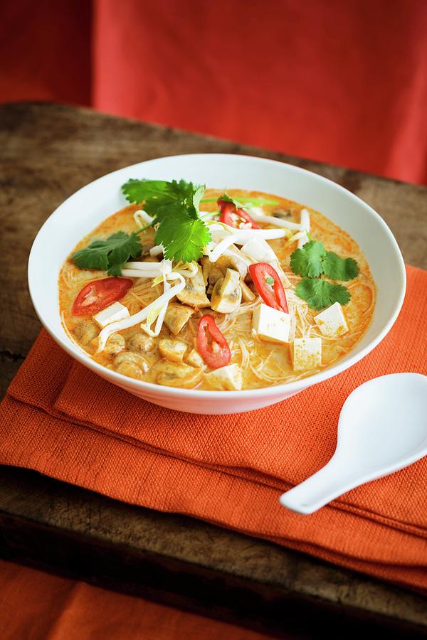 Vegetarian Laksa With Tofu, Noodles, Vegetables, Chilli And Coconut ...