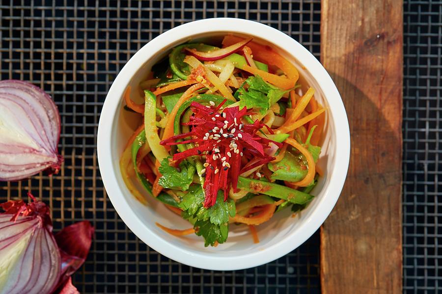 Vegetarian Vegetable Noodles With Sesame Seeds Photograph by Frank Weymann