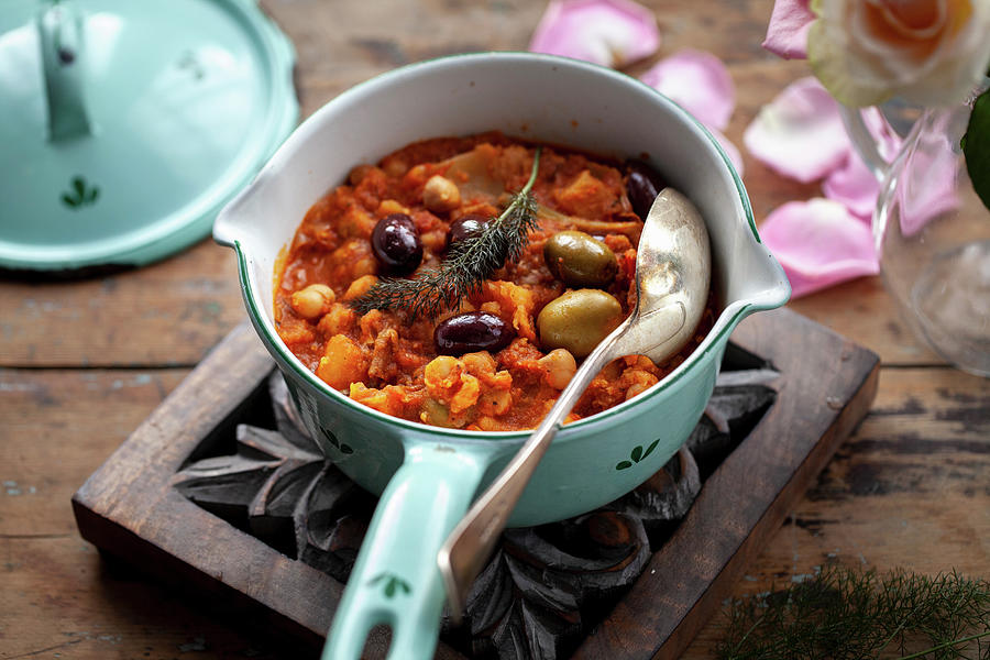 Vegeterian Chickpea Fennel Stew With Olives And Harissa Photograph by Lara Jane Thorpe