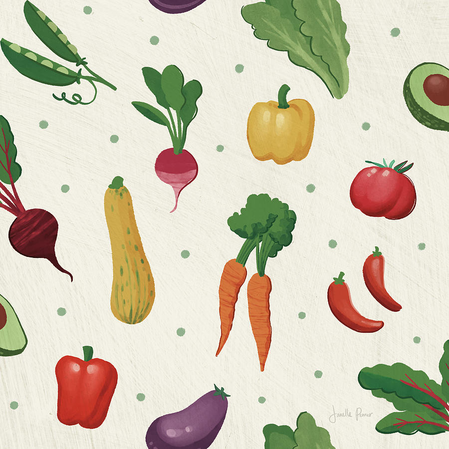 Lettuce Mixed Media - Veggie Fun Pattern IIa by Janelle Penner