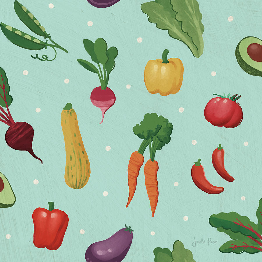 Lettuce Mixed Media - Veggie Fun Pattern IIb by Janelle Penner