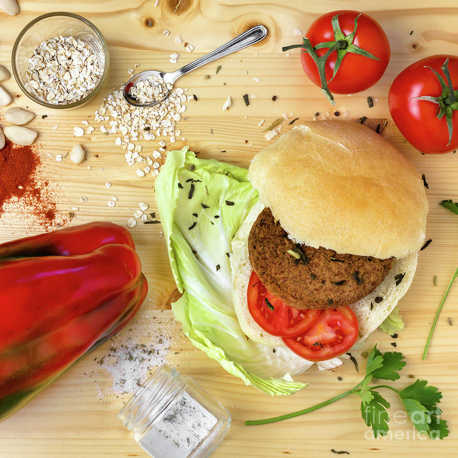 Tomato Photograph - Veggie homemade burger by Kyna Studio
