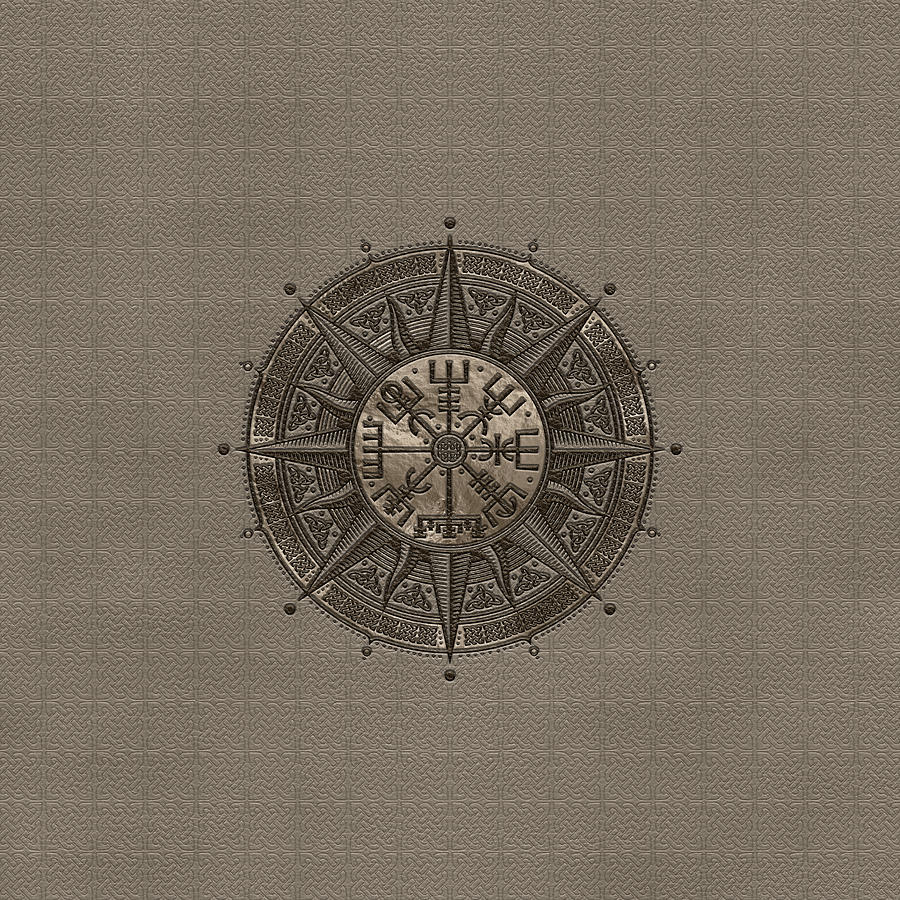 Vegvisir - Viking Compass - Beige Leather and gold Digital Art by ...