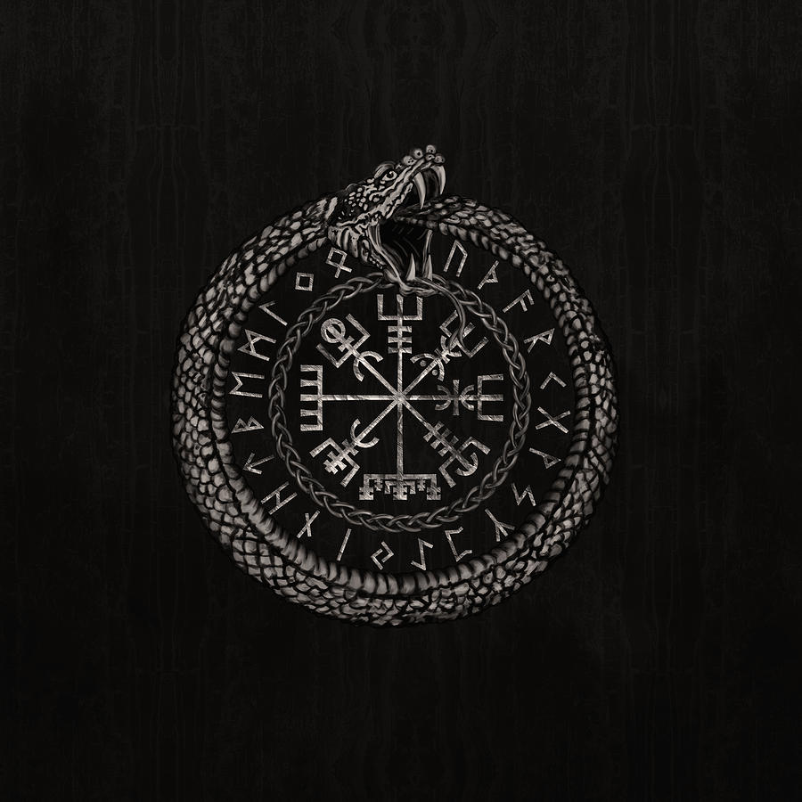 Vegvisir with Ouroboros and runes Digital Art by Lioudmila Perry | Fine ...