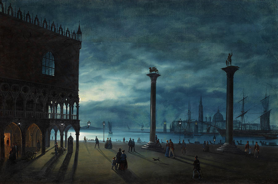 Architecture Painting - Venice, a nocturnal view of Piazza San Marco by Ippolito Caffi