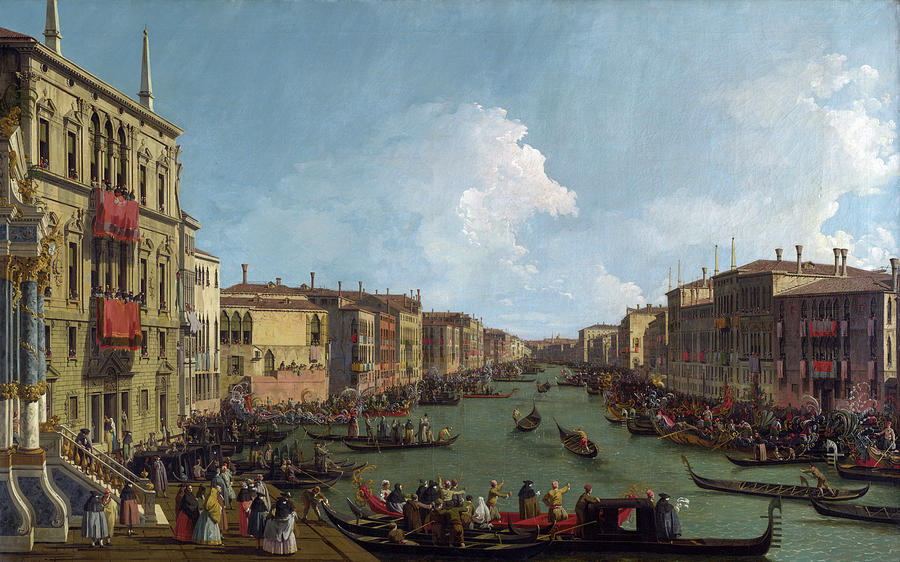 Canaletto Painting - Venice - A Regatta on the Grand Canal by Canaletto