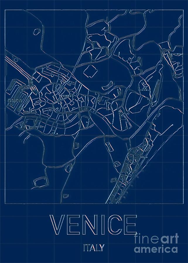 Venice Blueprint City Map Digital Art by HELGE Art Gallery