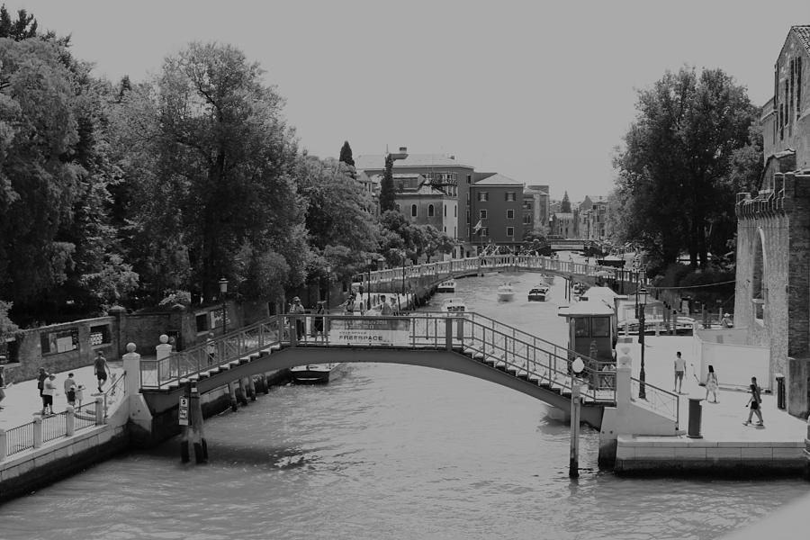 Venice Bridge Scene b/w Photograph by Loretta S