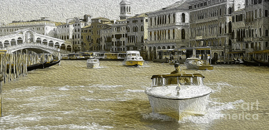Venice Canale Grande and Rialto Bridge Digital Art by Lutz Roland Lehn