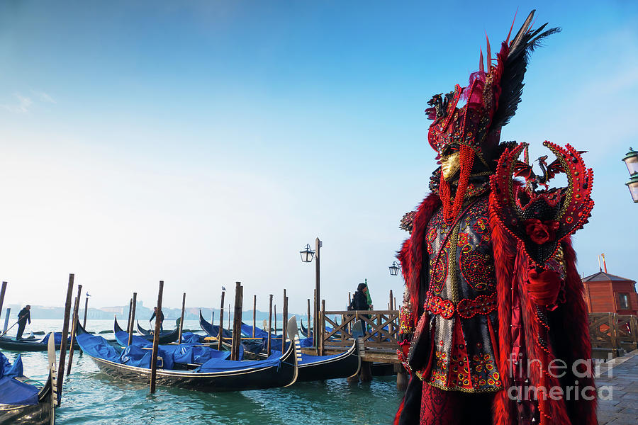 Venice Carnival In Front Of Gondolas Photograph by Valentinrussanov