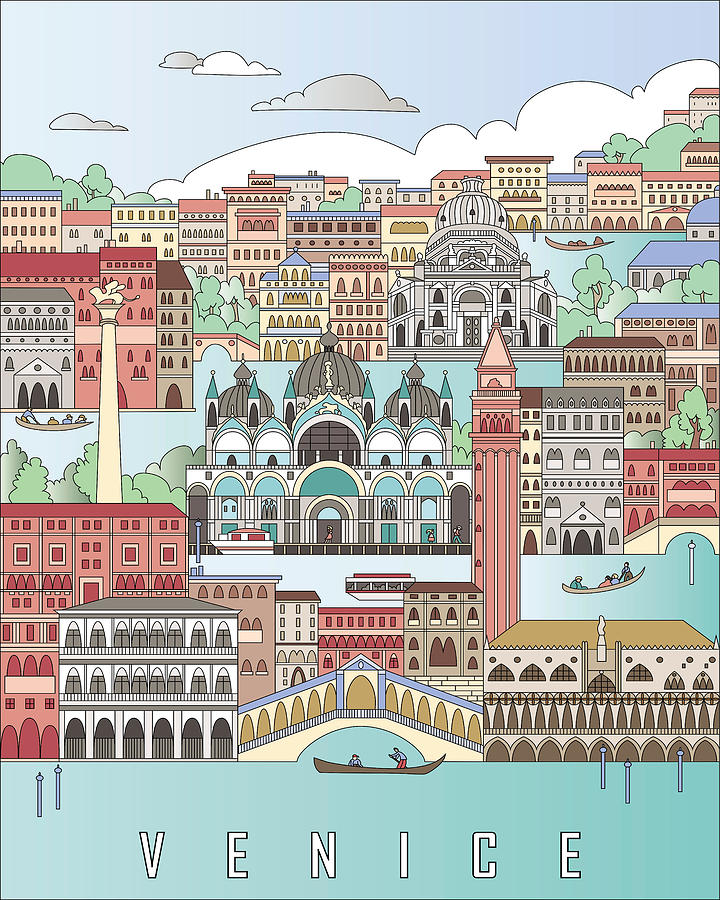 City Drawing - Venice City Poster In Editable Vector by Domiciano Pablo Romero Franco
