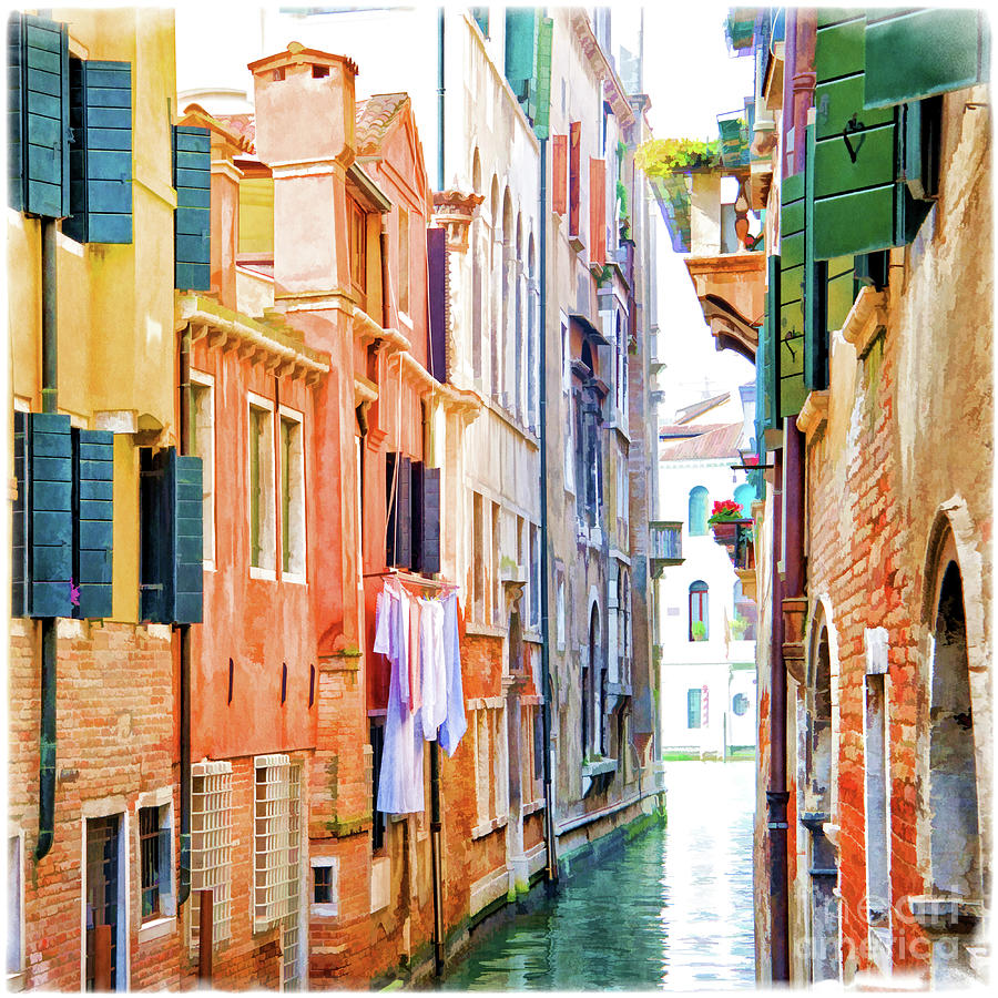 Colorful small canal in Venice, Italy Painting by Delphimages Photo Creations