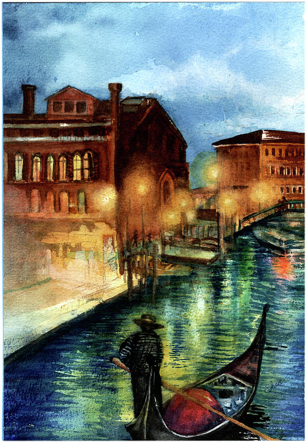 Vintage Painting - Venice Evening by Sher Sester