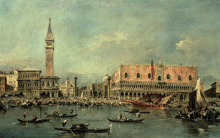 Venice from Grand Canal showing Ducale Palace Saint Mark Square and Campanile. Painting by Francesco Guardi -1712-1793-