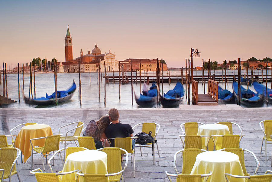 Venice, Gondolas At Sunset, Italy Digital Art by Pietro Canali