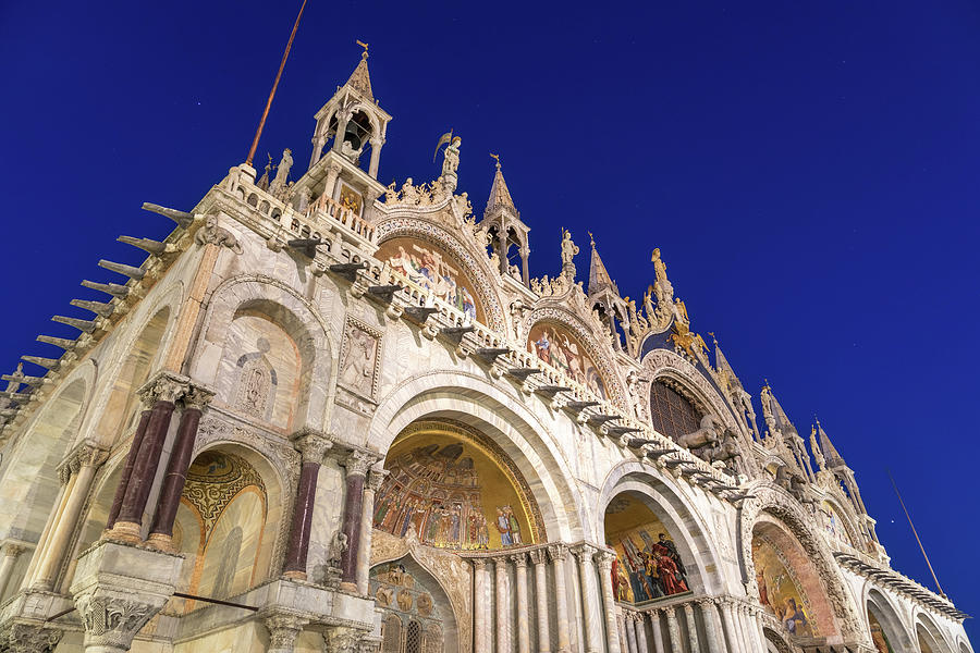 Venice Italy Night Magic - Saint Mark Basilica di San Marco Blue Hour Photograph by Georgia Mizuleva