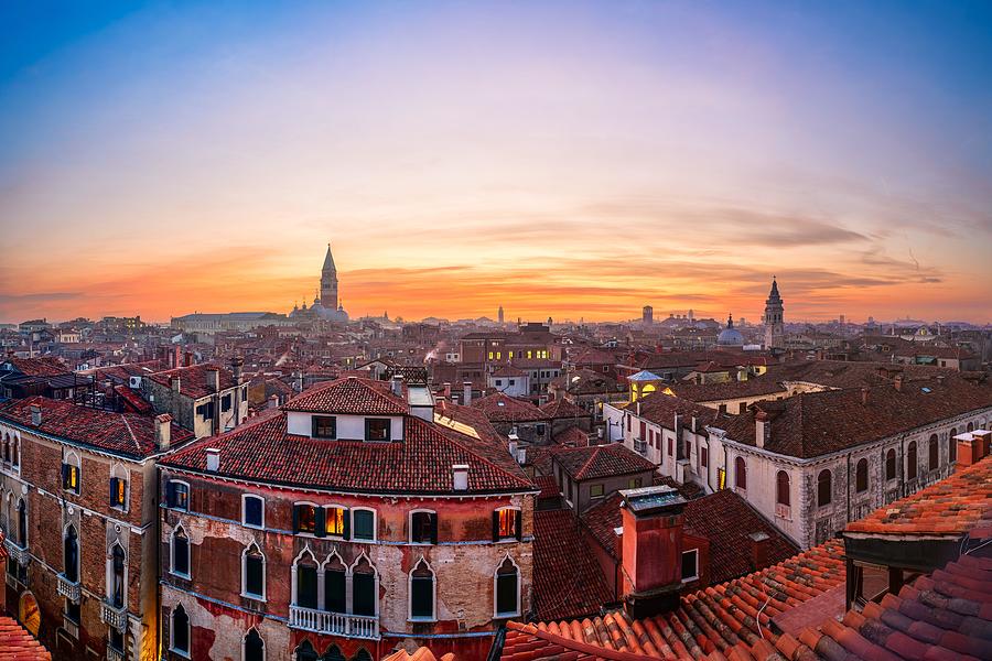 Sunset Photograph - Venice, Italy Rooftop Skyline by Sean Pavone