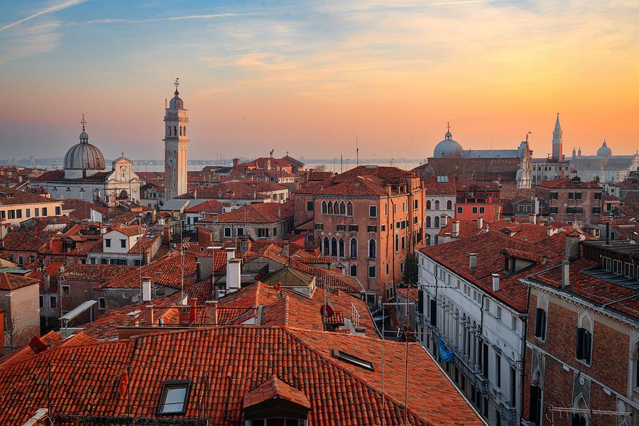 Byzantine Photograph - Venice Italy Rooftop Skyline Towards by Sean Pavone
