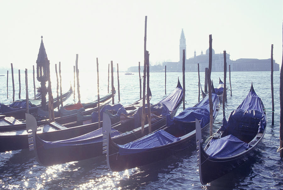 Venice, Italy, Row Of Gondolas On Photograph by David De Lossy