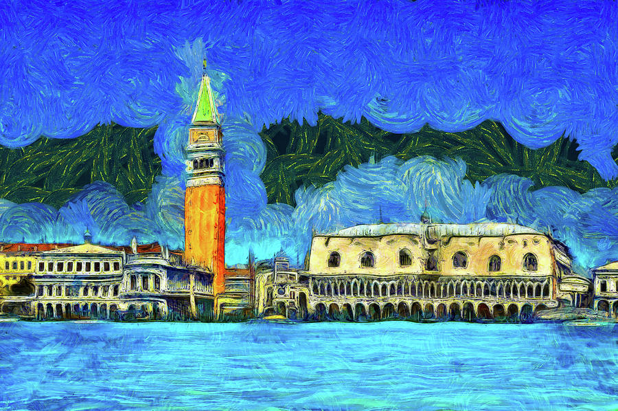 Venice Italy San Marco Photo Painting Van Gogh Style Painting by Matthias Hauser