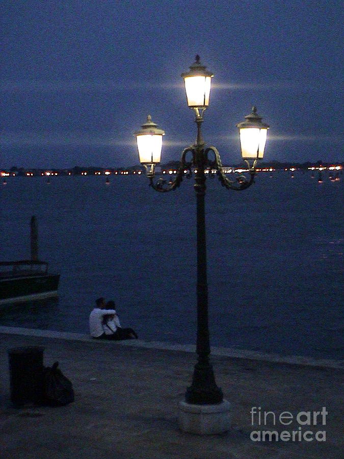Venice Italy San Marco Square Pier Promenade At Sunset Light Pole ...