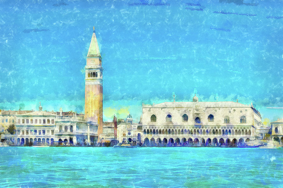 Venice Italy San Marco Watercolor Style Painting by Matthias Hauser
