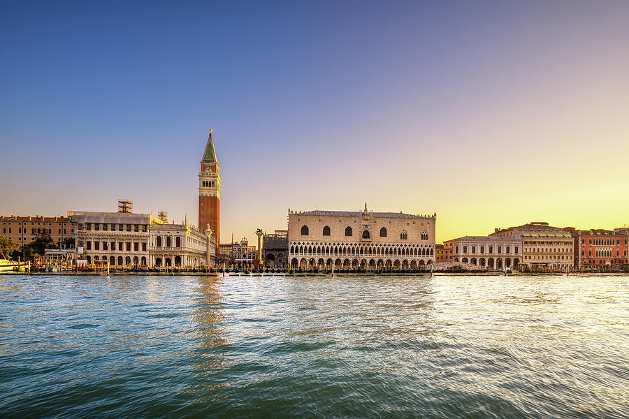 Venice landmark at dawn, Piazza San Marco with Campanile and Dog Photograph by Stefano Orazzini