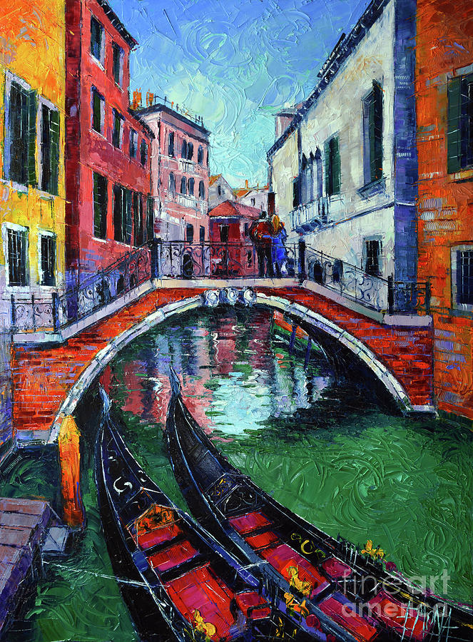 Bridge Painting - VENICE ROMANCE impressionist modern palette knife oil painting cityscape by Mona Edulesco