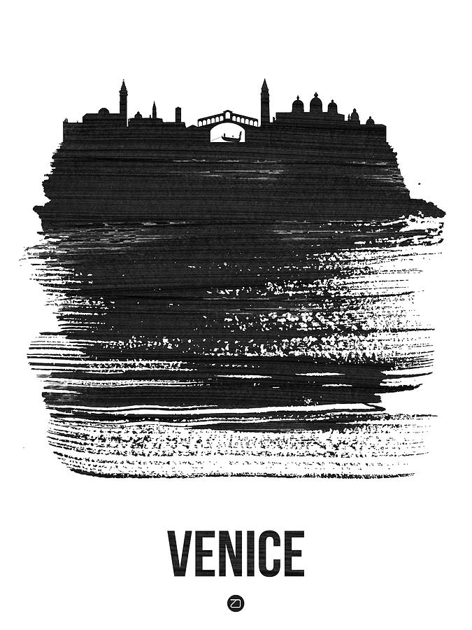 Architecture Mixed Media - Venice Skyline Brush Stroke Black by Naxart Studio