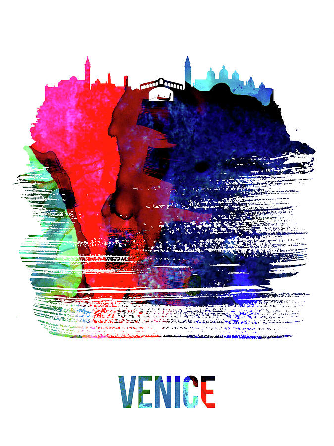 Architecture Mixed Media - Venice Skyline Brush Stroke Watercolor   by Naxart Studio