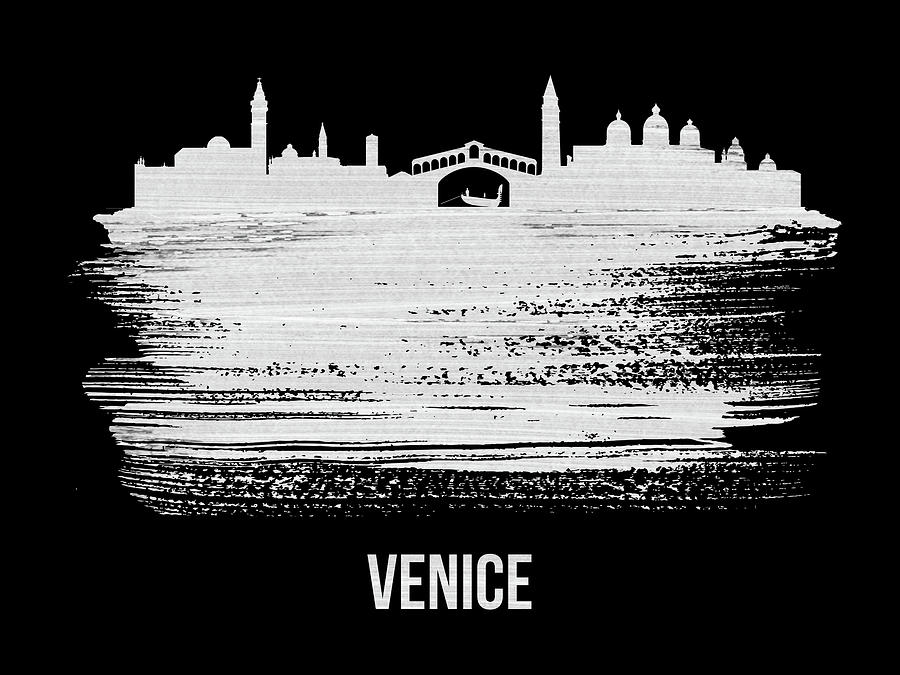 Architecture Mixed Media - Venice Skyline Brush Stroke White by Naxart Studio