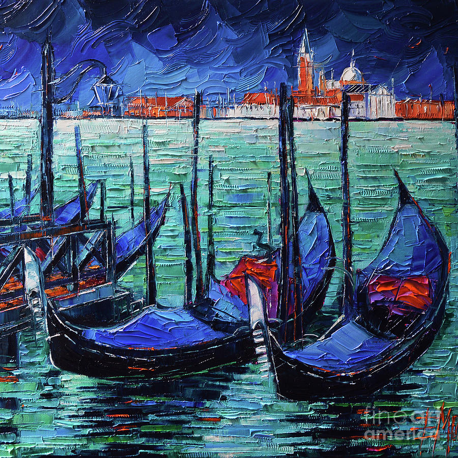 Bridge Painting - Venice Two Gondolas by Mona Edulesco