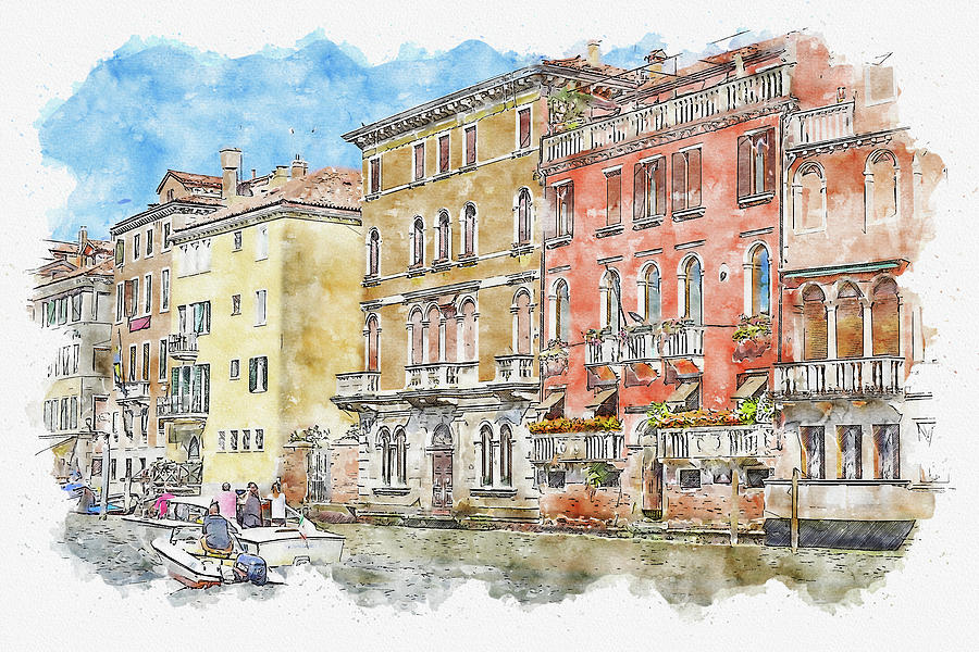 Venice #watercolor #sketch #venice #italy Digital Art by Tinto Designs ...