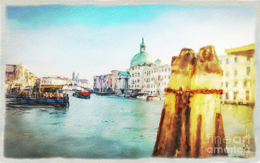 Venice Wharf Watercolor Mixed Media by Marina Usmanskaya