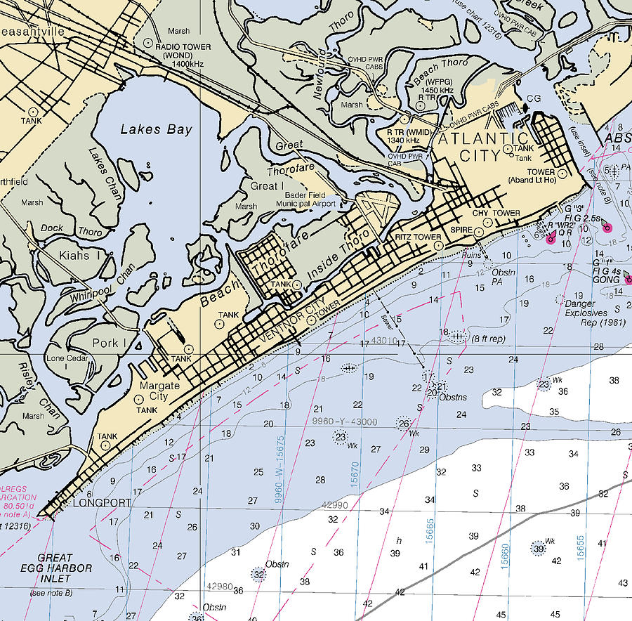 Ventnor Citynew Jersey Nautical Chart Mixed Media by Sea Koast Pixels