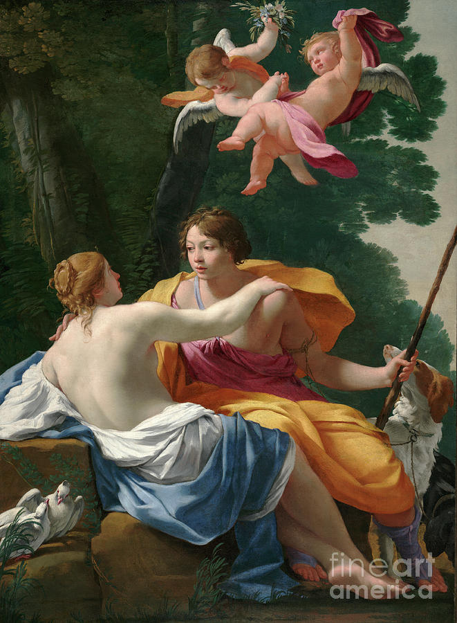 Adonis Painting - Venus and Adonis by Simon Vouet by Damian Davies