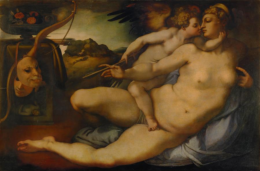 Venus and Amor, after Michelangelo,1532-34. Wood,127 x 191 cm Inv.1535. Painting by Jacopo Carucci -1494-1557-
