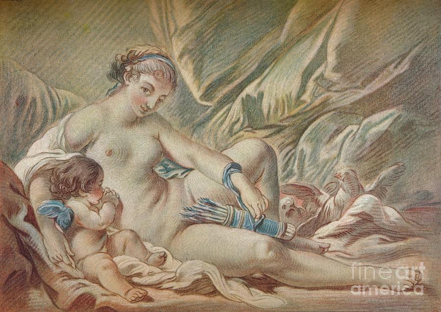 Venus And Cupid, 18th Century, 1919 Drawing by Print Collector