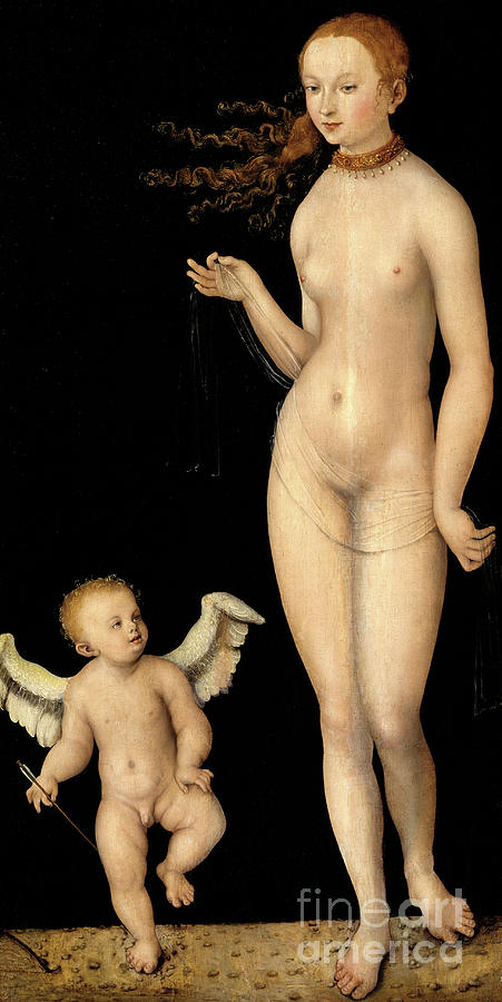 Nude Painting - Venus and Cupid by Lucas the elder Cranach by Lucas the Elder Cranach