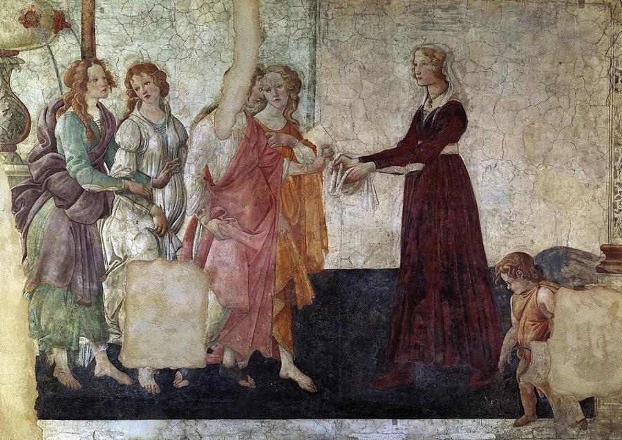 Venus and the Graces offering gifts to a young girl - 1486 - 211x283 cm - fresco. Painting by Sandro Botticelli -1445-1510-