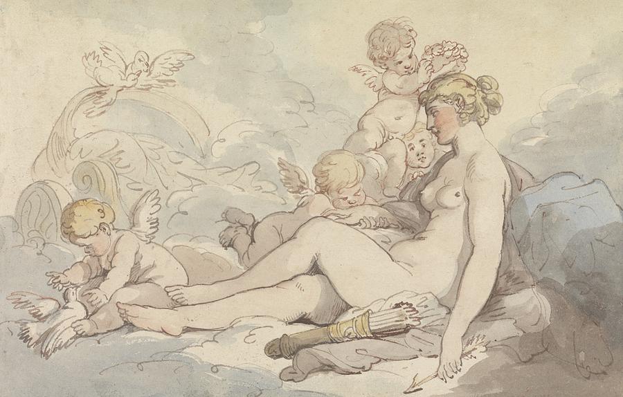 Venus Crowned by Cupid Drawing by Thomas Rowlandson