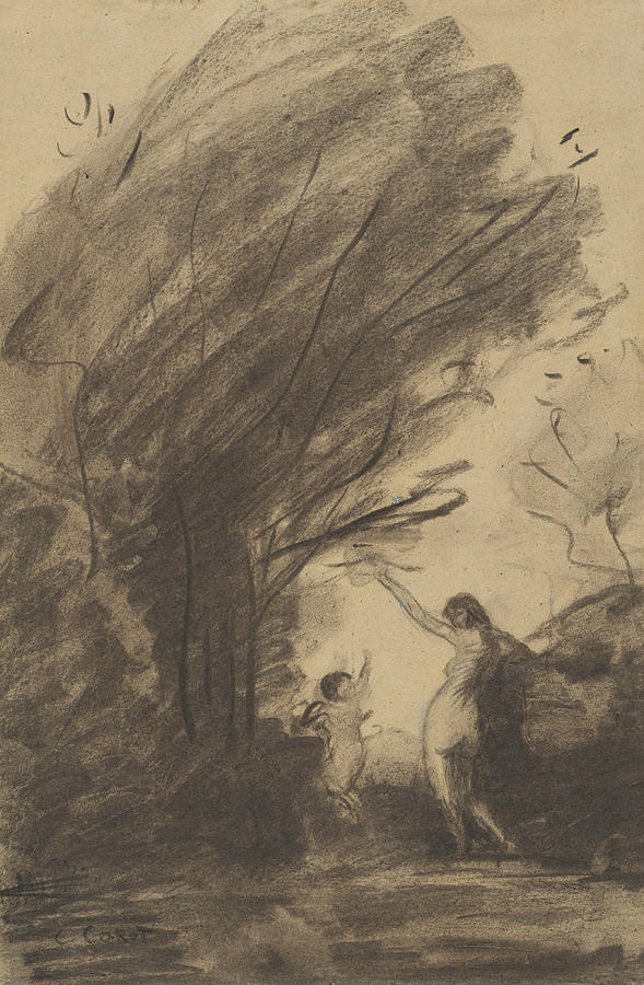 Venus Disarming Cupid Drawing by Jean-Baptiste-Camille Corot