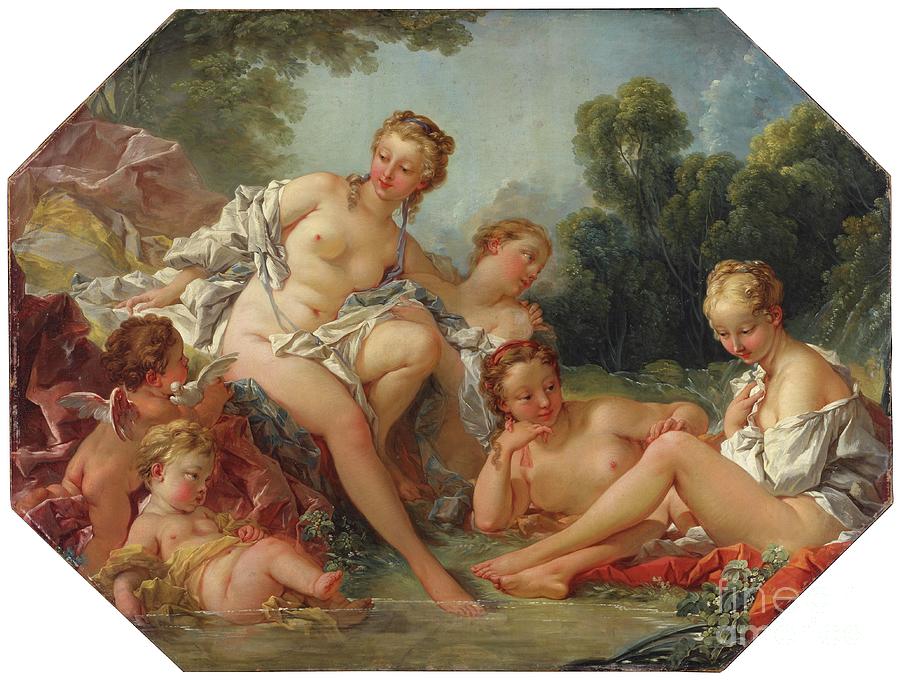Landscape Painting - Venus In Her Bath Surrounded By Nymphs And Cupids, C.1740-50 by Francois Boucher