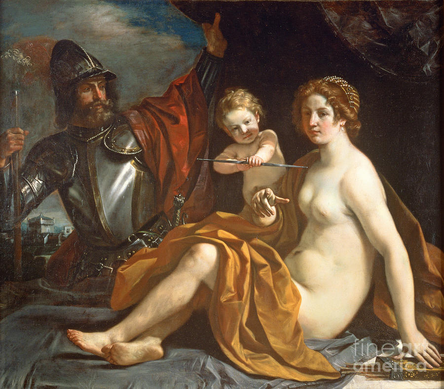 Nude Painting - Venus, Mars And Cupid by Guercino